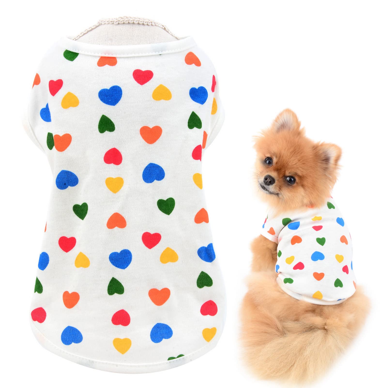 SMALLLEE_LUCKY_STORE Heart Print Dog Shirt for Small Dogs, White, XXL