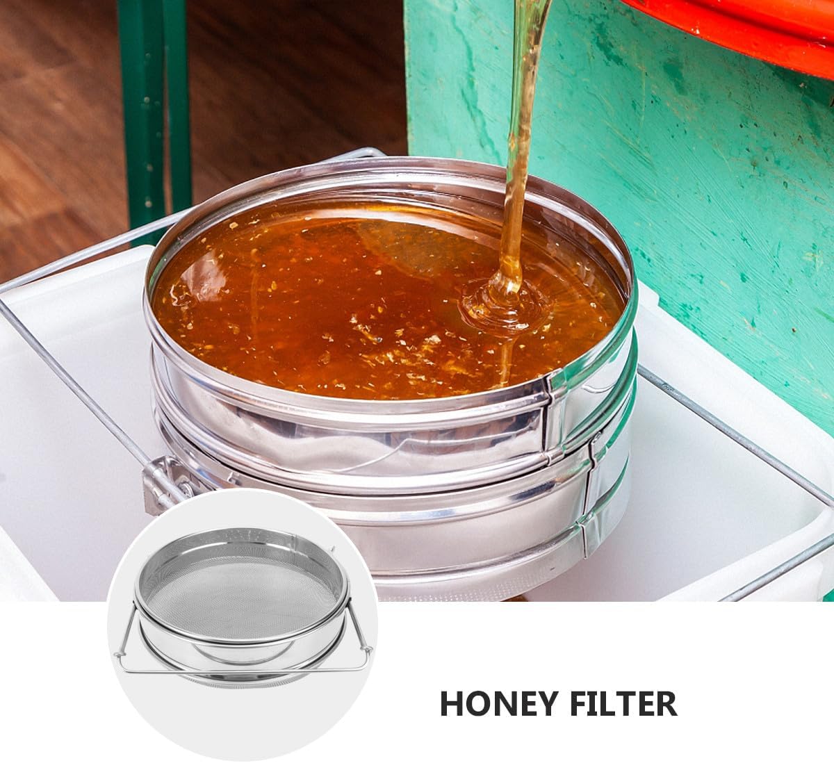 IMIKEYA Double-Layer Stainless Steel Honey Filter Tool Beekeeping Equipment with Dual Sieve for Efficient Honey Straining and Extraction