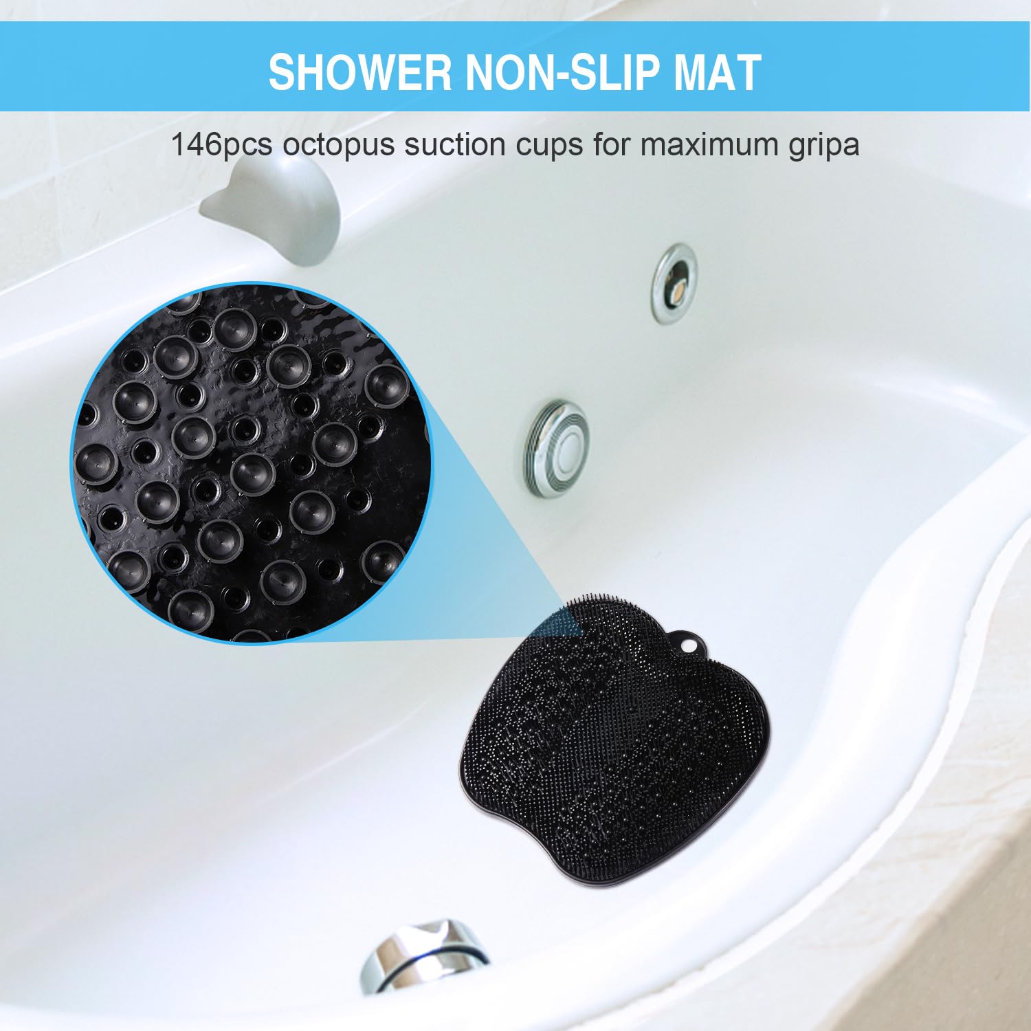 Doccia Foot Scrubber Mat con ventose antiscivolo, spazzola per il piede per pulire ed esfoliare i piedi senza piega, tappetino di riflessologia del piede per rilassarsi i piedi