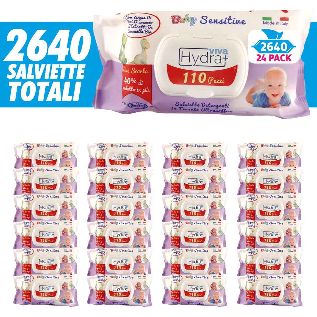 Maury's Salviette per Neonati Idratanti e Detergenti - Umidificate a Base di Acqua per Pelli Sensibili e Delicate con pH Neutro - Corpo Viso e Cambio Pannolino (SENSITIVE - 2460 Pz (24 Confezioni))