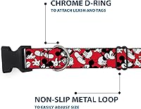 Vista 5 de Buckle-Down Collar de clip de plástico, Mickey Mouse poses dispersos rojo/negro/blanco, 1 pulgada de ancho, se adapta a cuello de 9 a 15 pulgadas