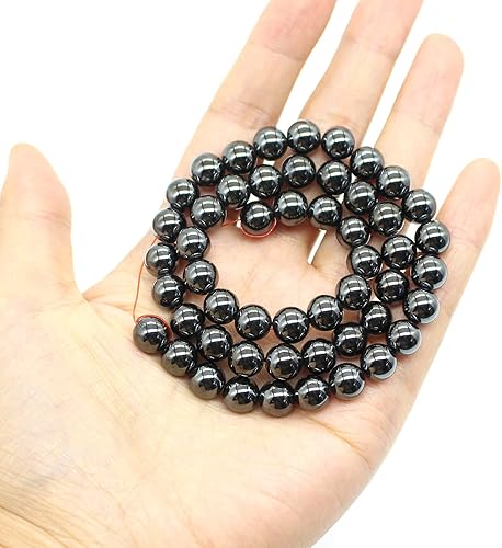 Miniatura 4 de Oameusa Cuentas redondas de hematita negra natural de 0.315 in, cuentas sueltas de ágata para fabricación de joyas de 15 pulgadas, 1 hebra por bolsa