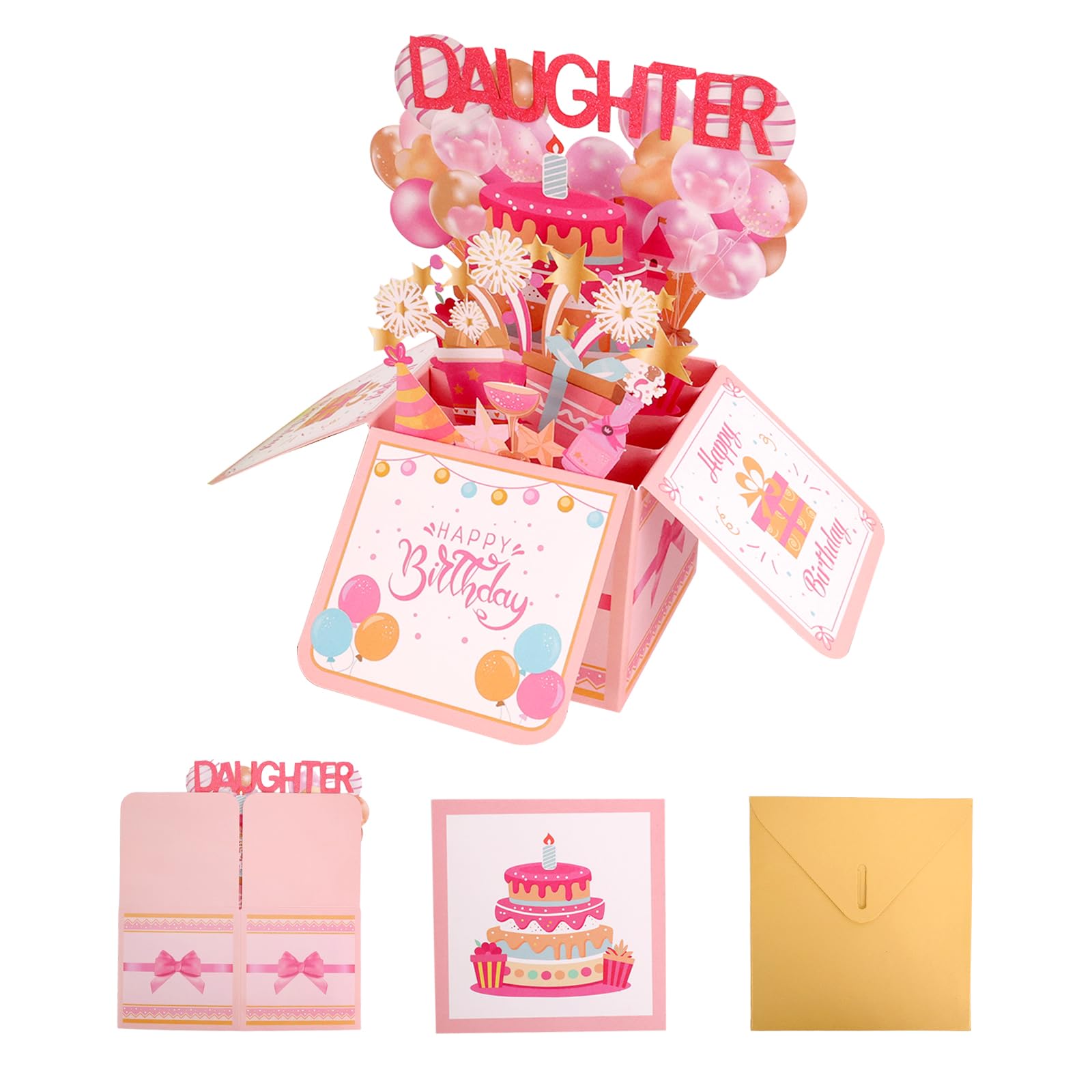 Cute Happy Birthday Daughter Card Pop Up, 3d Funny Special Personalised Gifts Cards For Girl Female Adult (daughter birthday cards)
