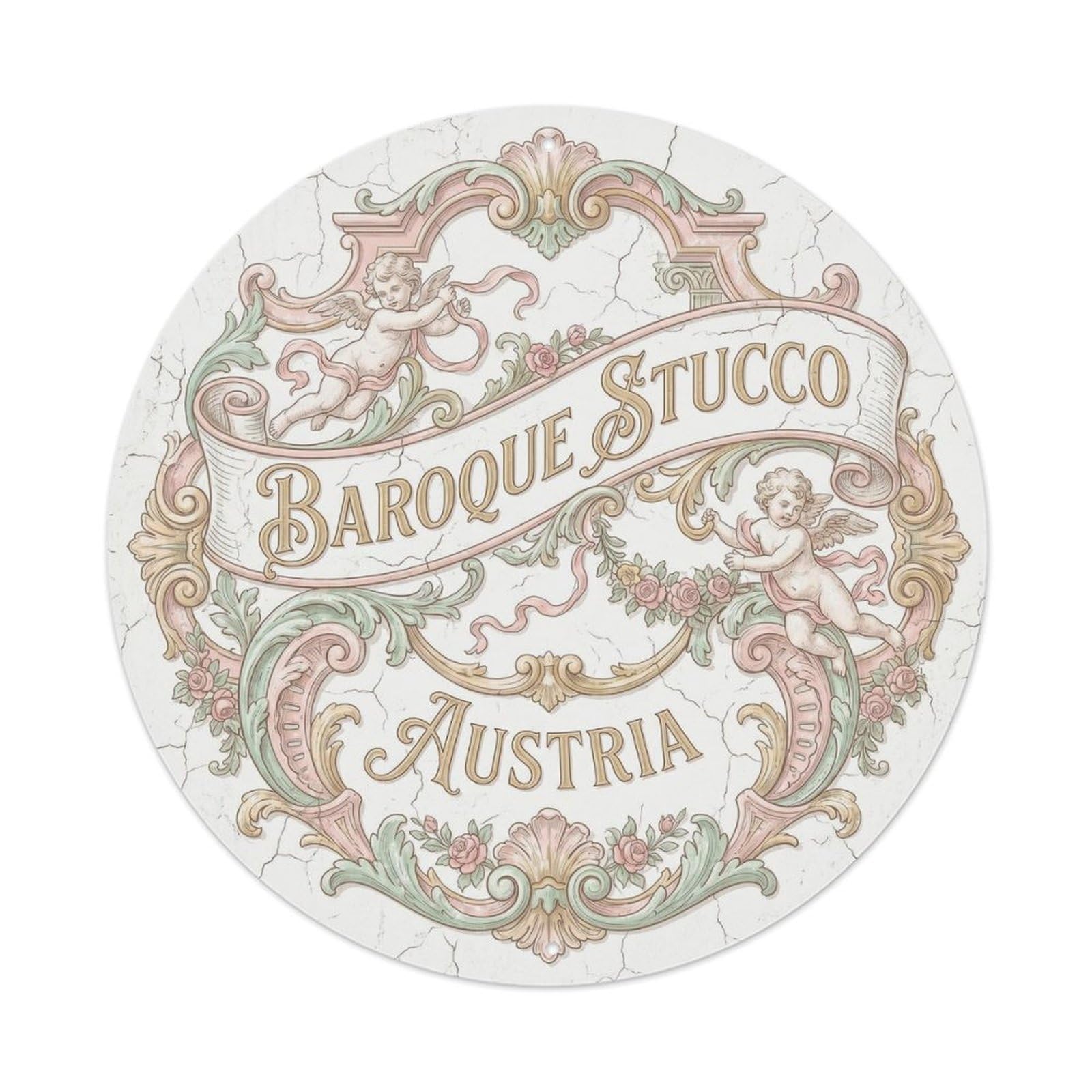Vintage Travel Baroque Austria Stucco Metal Tin Sign
