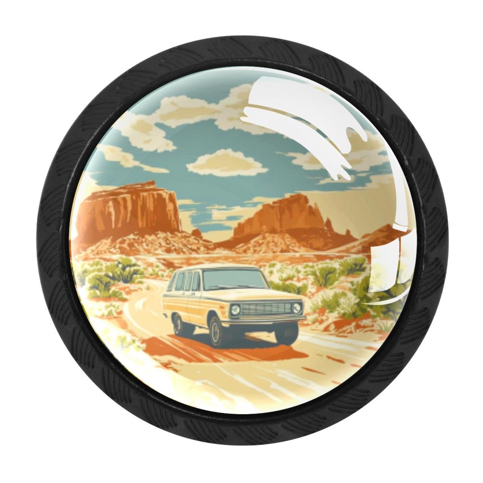 CHENZZZZ 4 pcs Desert Road Trip (6) Cabinet Knobs Crystal Drawer Pulls for Kitchen, Bathroom Cabinet, Dresser and Cupboard