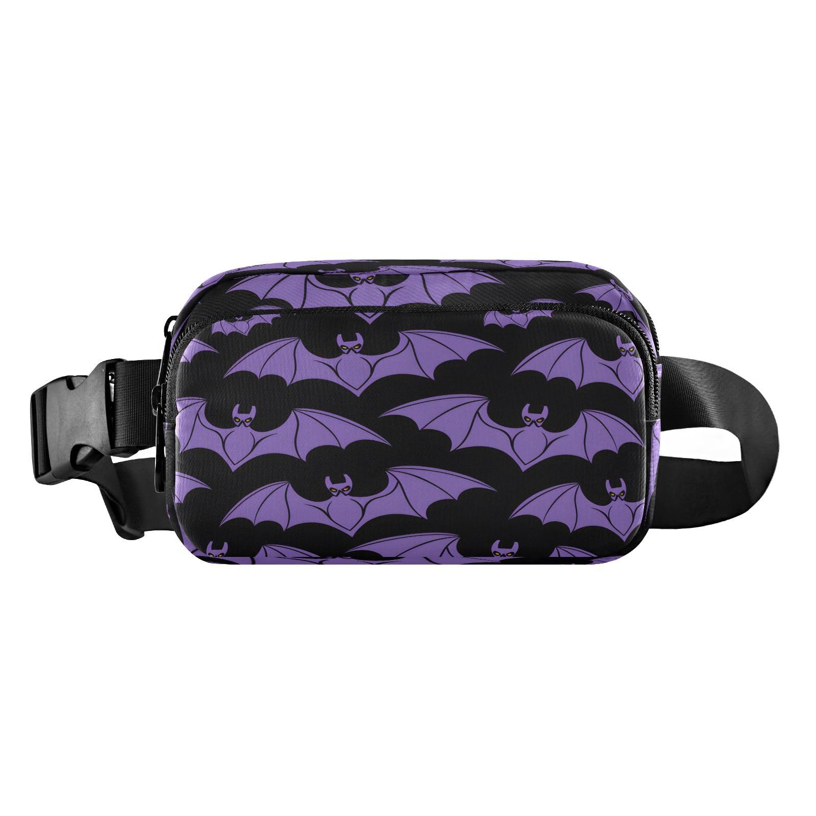 Bum Bag Waist Fanny Pack for Men Women Halloween Bats Purple Belt Bag Bumbag for Dog Walking Running Cycling Hiking Travel Workout with Adjustable Strap