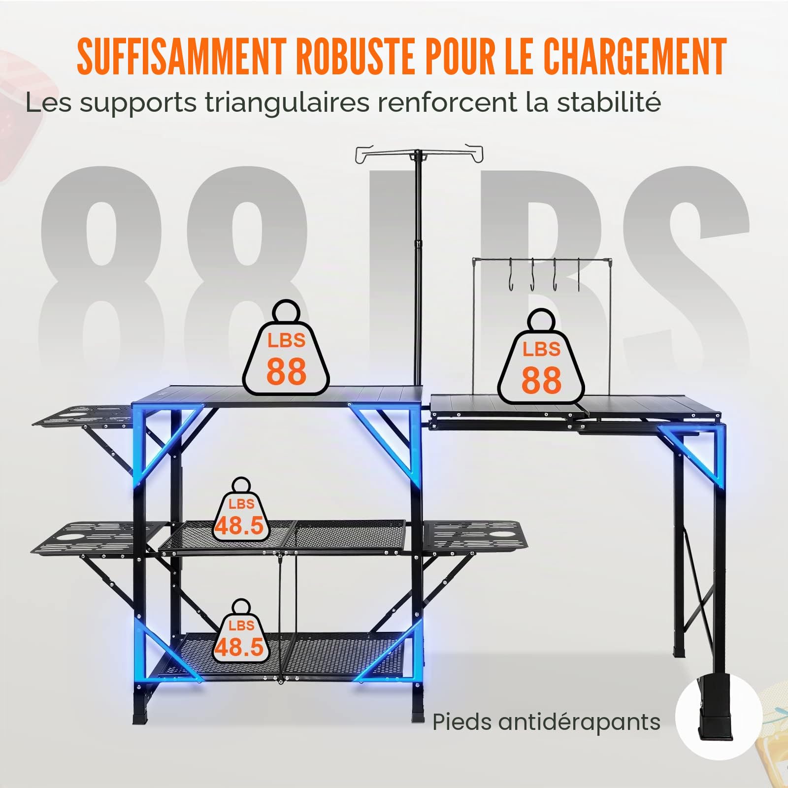 VEVOR Cuisine de Camping 174 x 50 x 160 cm Table de Camping Pliable Structure en Alu 5 Comptoirs Meuble de Cuisine avec Sac de Transport Évier Amovible Installation Facile pour BBQ Pique-Nique Jardin