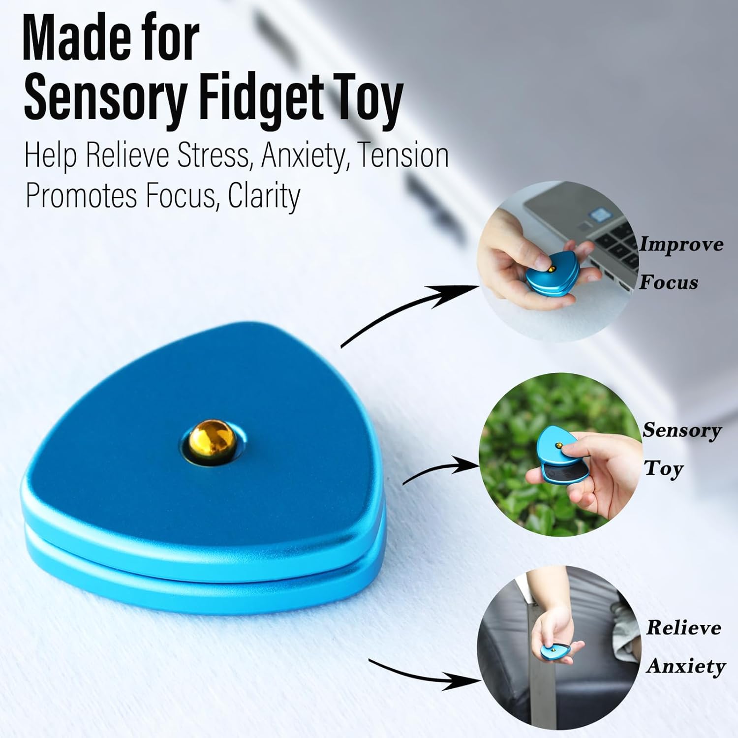 FREELOVE Metal Magnetic Fidget Toys Slider for Adults, Pivot Sliding Magnet Clicker, Compact Triangle Haptic Coin, Quiet Operate for Stress Relief Anxiety (Blue, Small-Gen2)