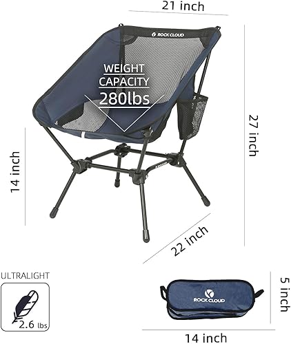Miniatura 3 de ROCK CLOUD Paquete de 2 sillas de campamento compactas portátiles y ultraligeras, sillas plegables para exteriores, tamaño grande para campamento,