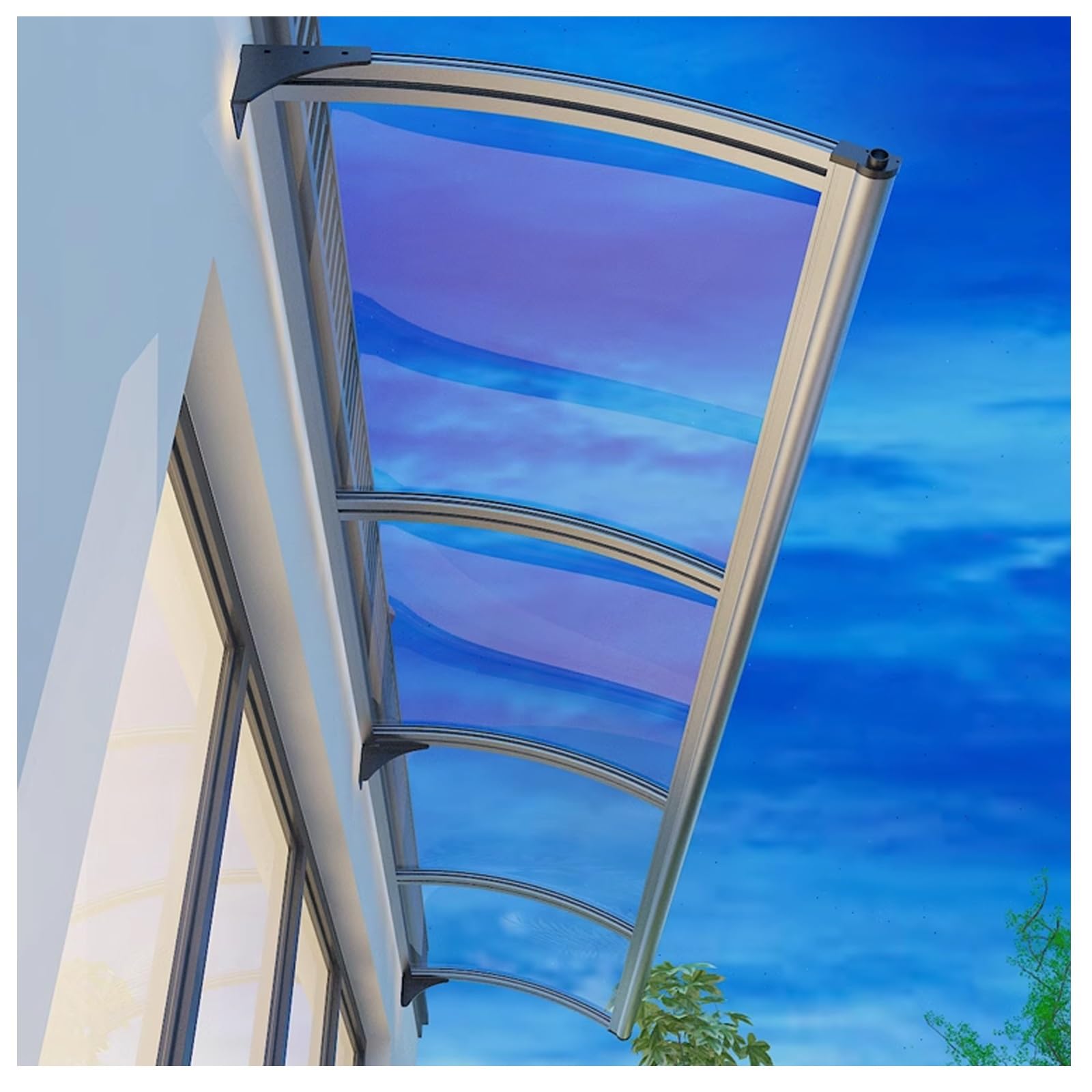 Türdach Pultbogenvordach aus Aluminium und Polycarbonat Transparent,Selbstreinigung Vordach for Haustür,Überdachung aus Aluminium und Polycarbonat(90x140cm/35.4x55in)