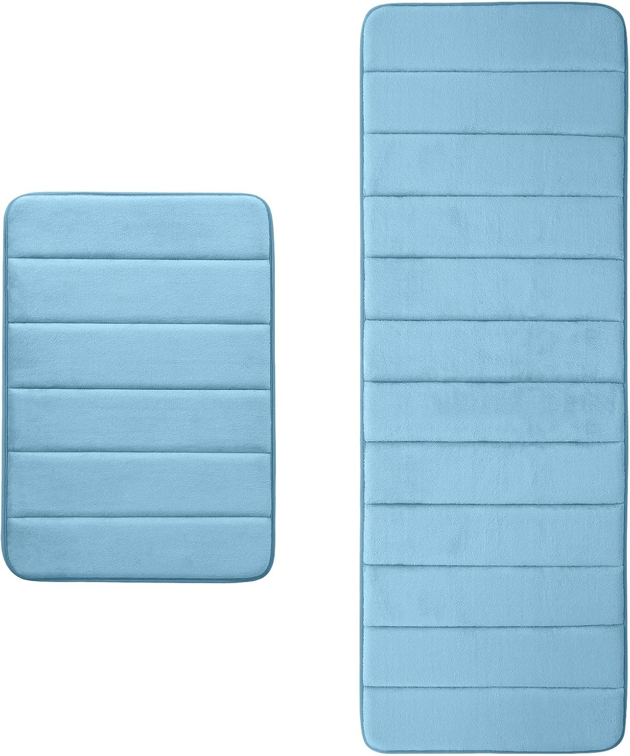 Buganda Meomry Foam Bathroom Rugs 2 Pieces, Bath Mat Size 24 x 16 and 47 x 17 in Blue, 2 Item Bundle