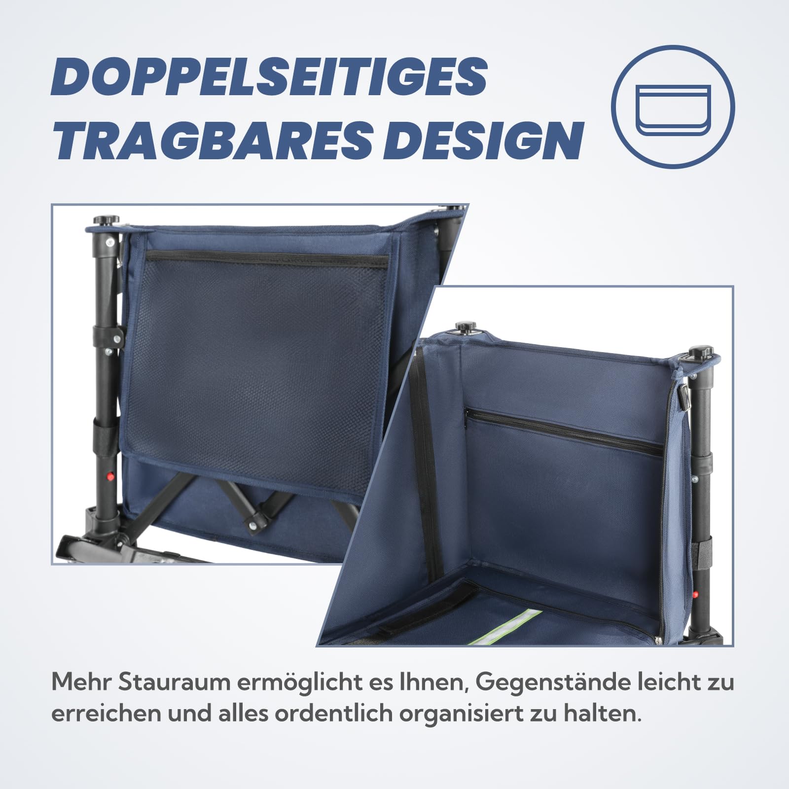 Bollerwagen Faltbar Bis 100KG Strandwagen Handwagen mit Reflektorstreifen | Verstellbarem Griff Gartenwagen Strandwagen - Faltbarer Bollerwagen Für Hunde (Klein), Einkaufen, Camping, Transport