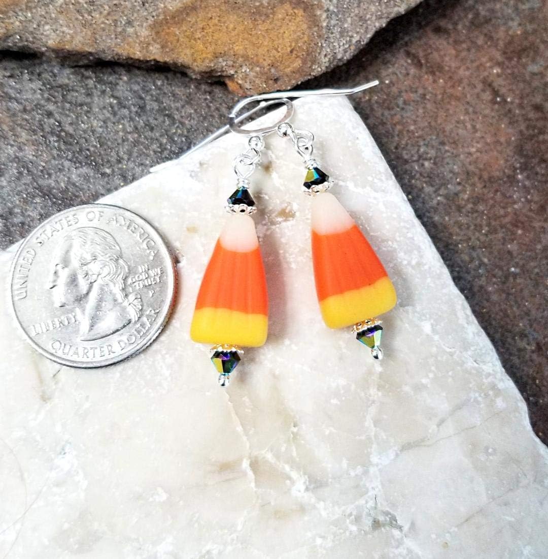 Candy Corn Halloween Earrings 925 Sterling Silver