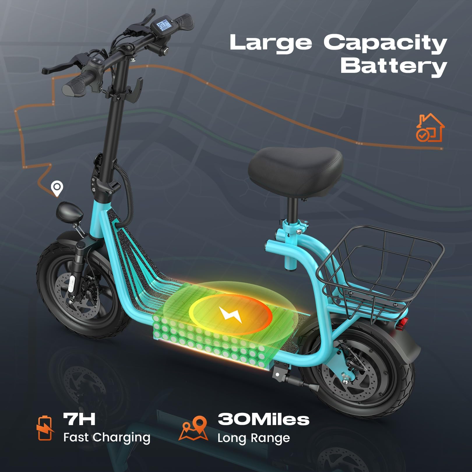 Caroma Peak 1200W Electric Scooter with Seat,30 Miles Range,20Mph Max Speed,12" Tire Foldable Electric Scooter for Adult,265lb Max Load(Blue)