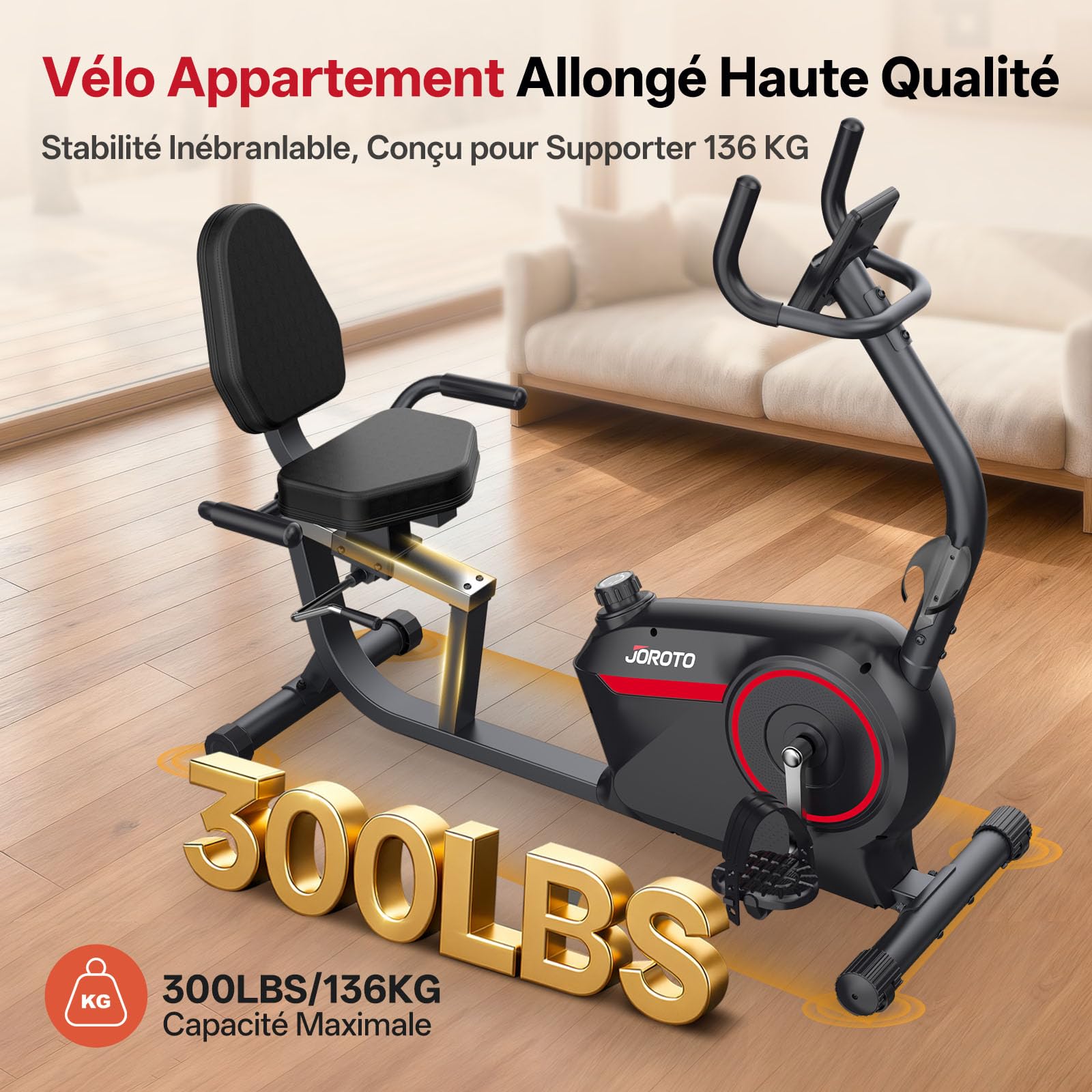 JOROTO JH30 JH30PRO Vélo d'Appartement Allongé Magnétique Bluetooth 136KG Écran LCD Siège Réglable