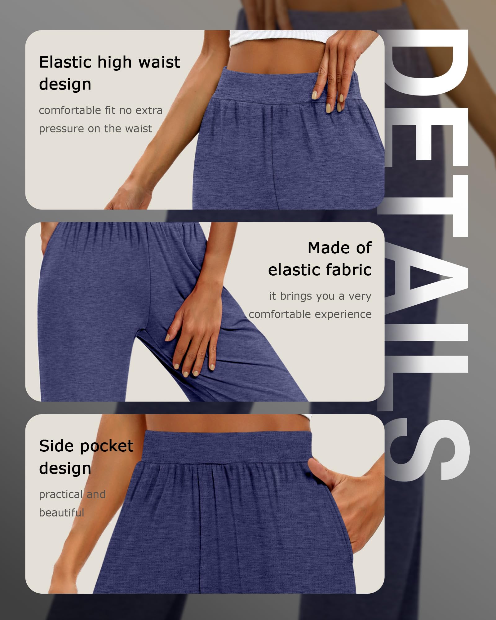 Geyoga 3er Pack Damen Loungewear Hosen mit Taschen Weites Bein Bequeme Loungewear Hosen Locker Fallende Yoga Jogginghosen