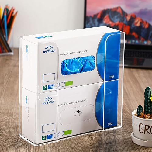 Miniatura 7 de Weysat 2 unidades de soporte de acrílico para guantera, dispensador de guantes para montaje en pared, estante acrílico transparente, dispensador de