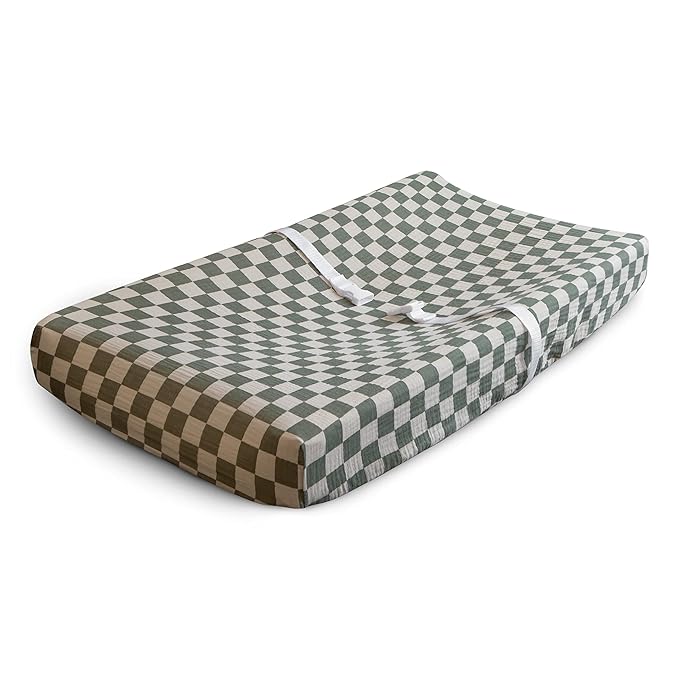 mushie Extra Soft Muslin Fitted Changing Pad Cover (Olive