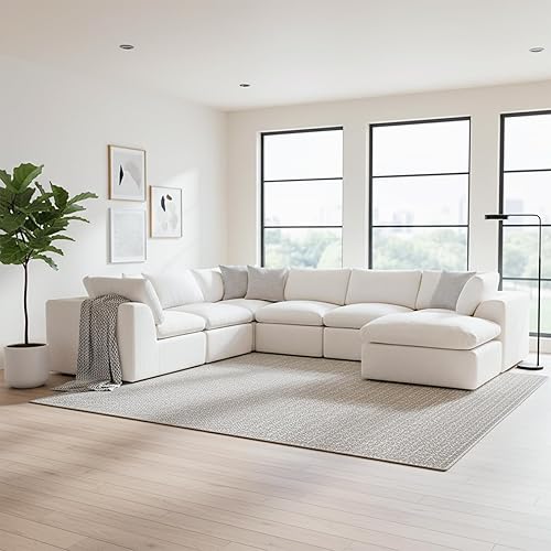 Miniatura 3 de Sofás de nube beige para sala de estar, sofá de gran tamaño sin hueso de 7 plazas, sofá modular con otomana, no requiere montaje, sofá moderno de