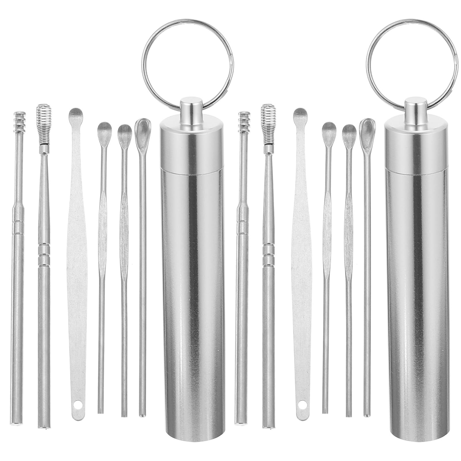 CLISPEED Portable Stainless Steel Earwax Remover Kit 2 Sets Earwax Cleaning Spoon and Earwax Removal Tool with Aluminum