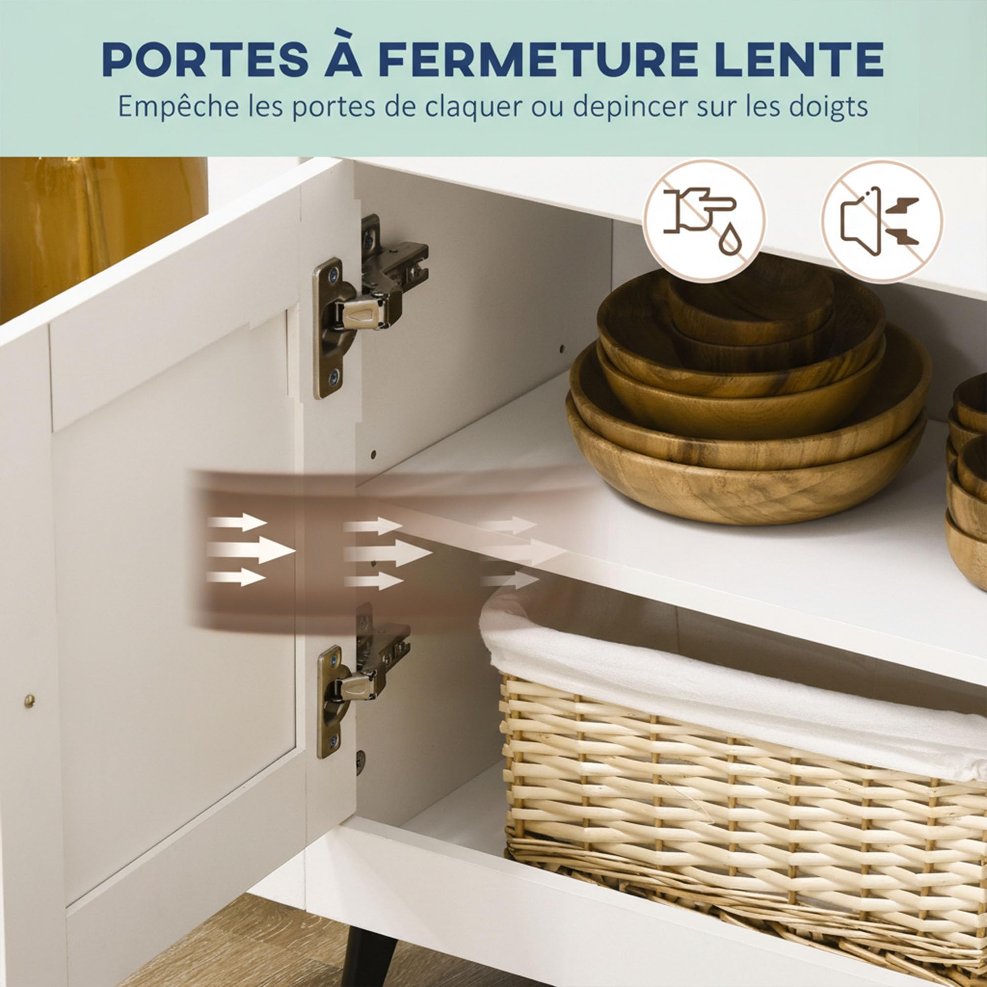 HOMCOM Buffet Cuisine avec 2 Tiroirs et 3 Portes 117 x 35 x 80 cm Blanc