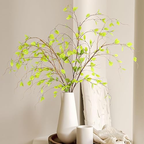 Miniatura 7 de EDIMENS 4 paquetes de ramas de ficus artificiales de 41.7 pulgadas, tallos sintéticos, ramas de eucalipto, ramas de hojas sintéticas, tallos verdes,