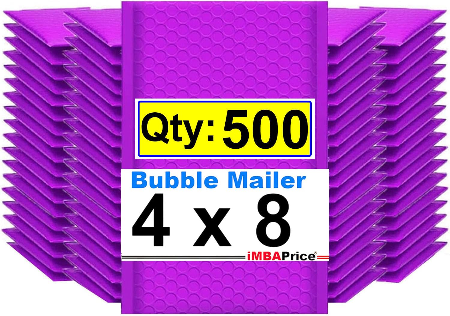 iMBAPrice 4x8 Inches Purple Color Polybubble Bag, 500-Pack Small Size #000 Self Seal Poly Bubble Mailers Padded Packing Envelopes (Total 500 Bags)