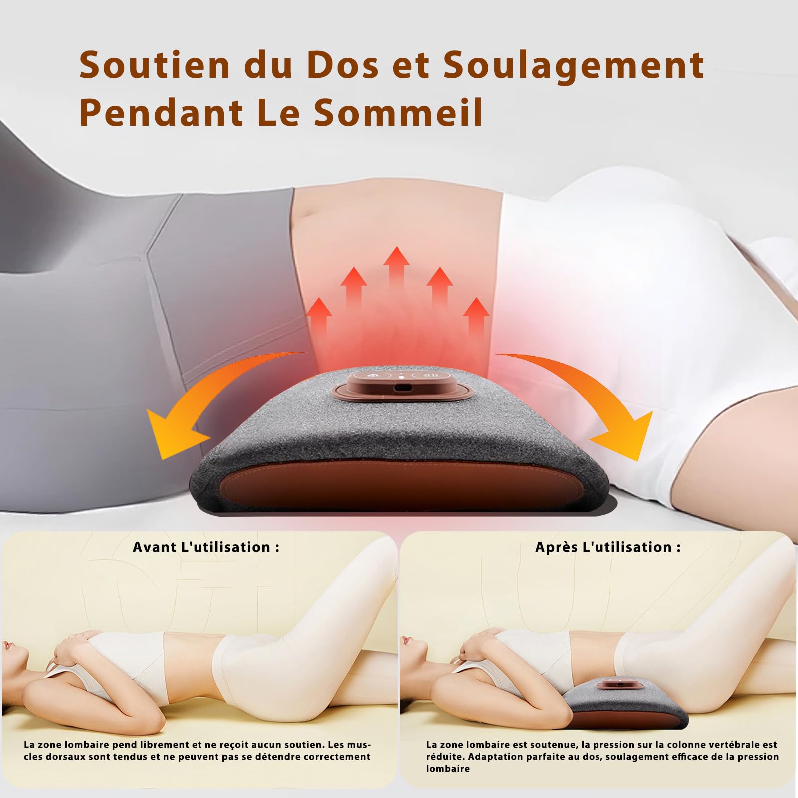 Appareil Massage 3 En 1, Masseur Lombaire Et Sciatique avec chaleur et massage par vibration, Thérapie Du Dos Triple Action avec fonction de traction Pour La Nuque, Les épaules Et Le Dos