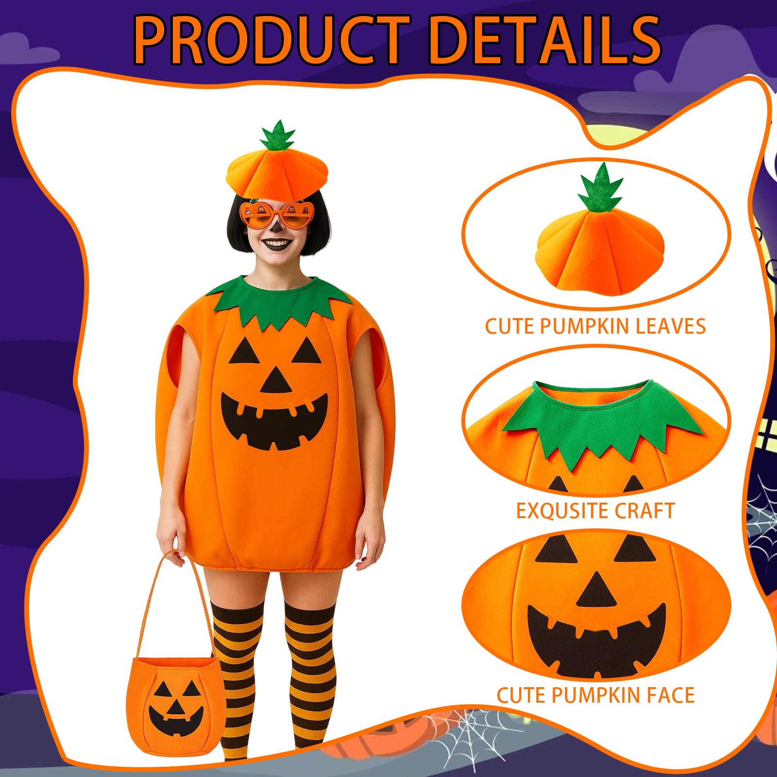 3Pcs Pumpkin Costume Set for Kids Halloween Costumes for Toddlers and Preschoolers Pumpkin Costume with Hat and Bag - Image 3