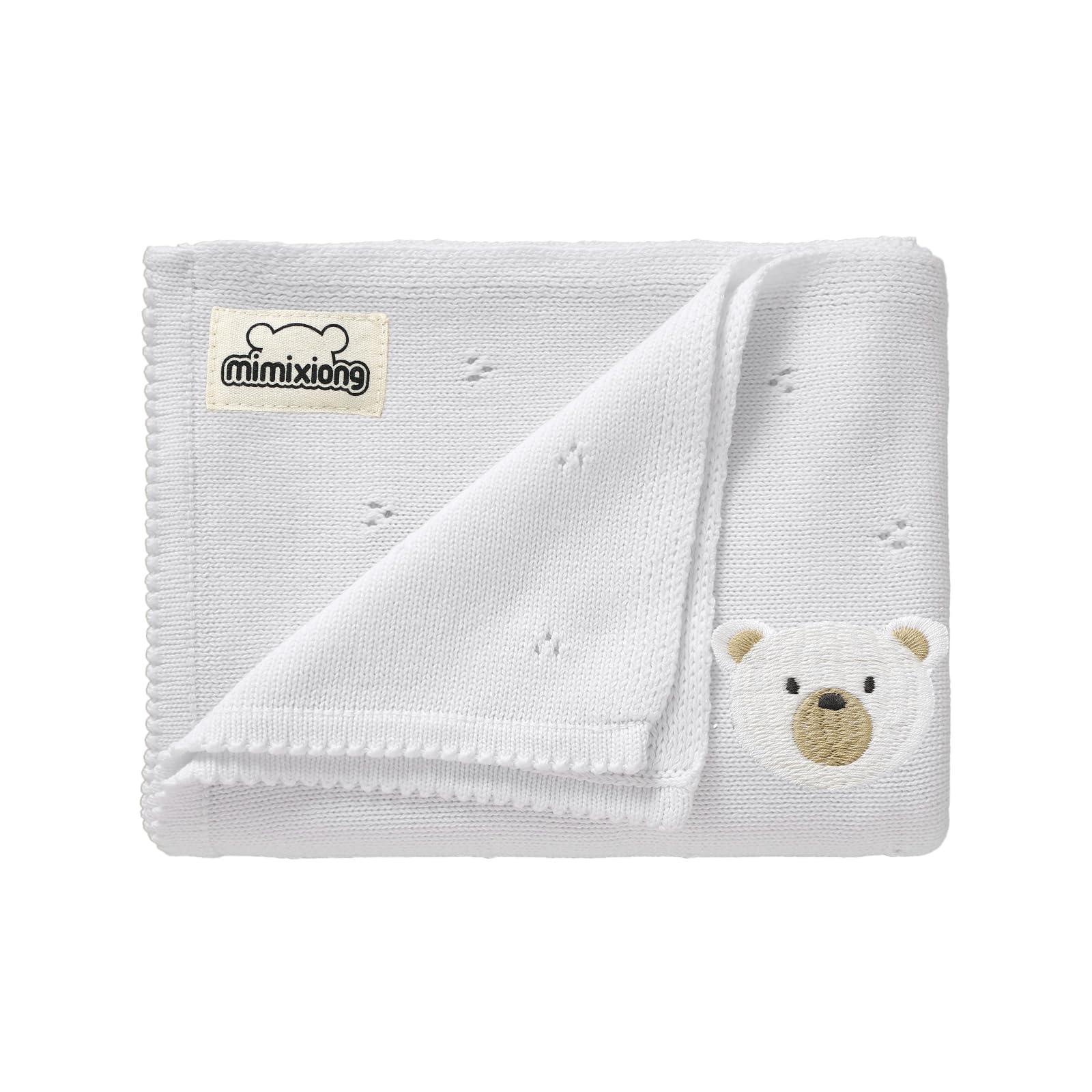 mimixiong Organic Cotton Baby Blanket Neutral Knitted Soft Crib Nursery Swaddling Receiving Blankets for Newborn Baby Boy Girl 40x30 Inch