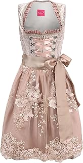 ELFIN Damen Midi Dirndl Elegante Trachtenkleid für Oktoberfest inkl. Spitzen Dirndlschürze Gr. 34-44