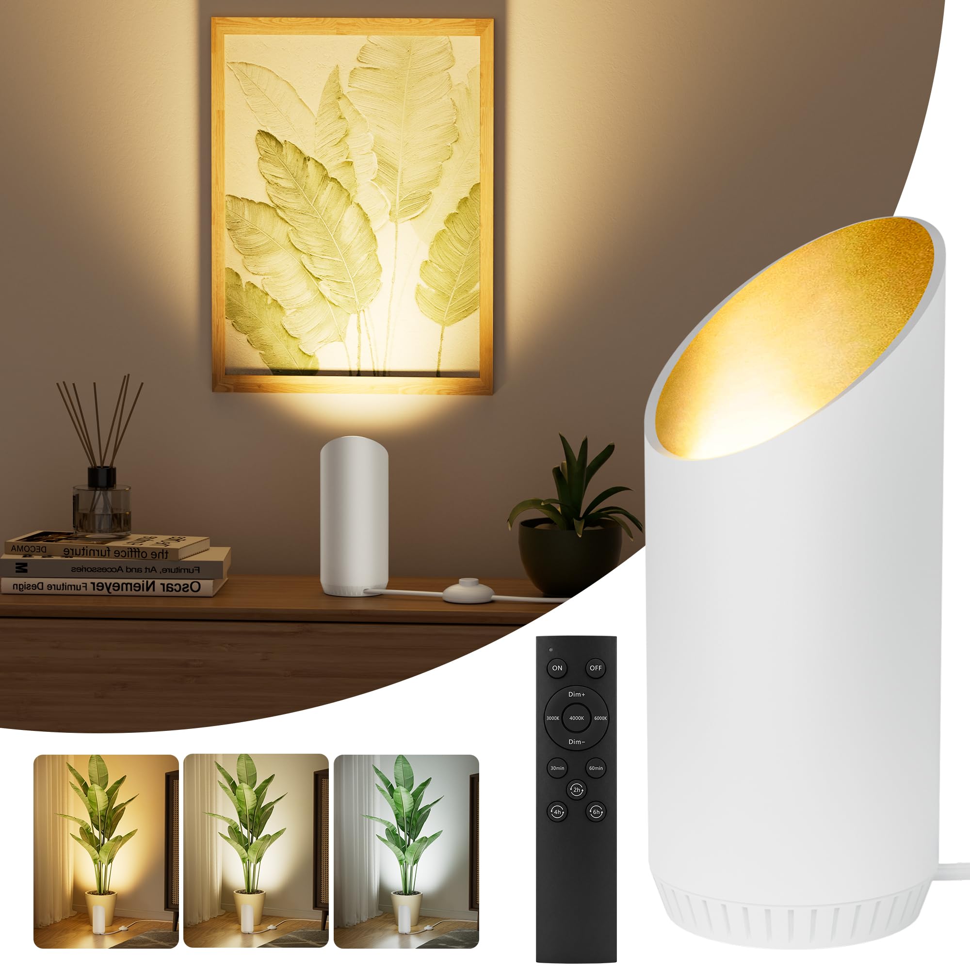 HUAEU Dimmable Uplighter Floor Lamp: Warm Cosy Glow, Remote, White, 1 Pack
