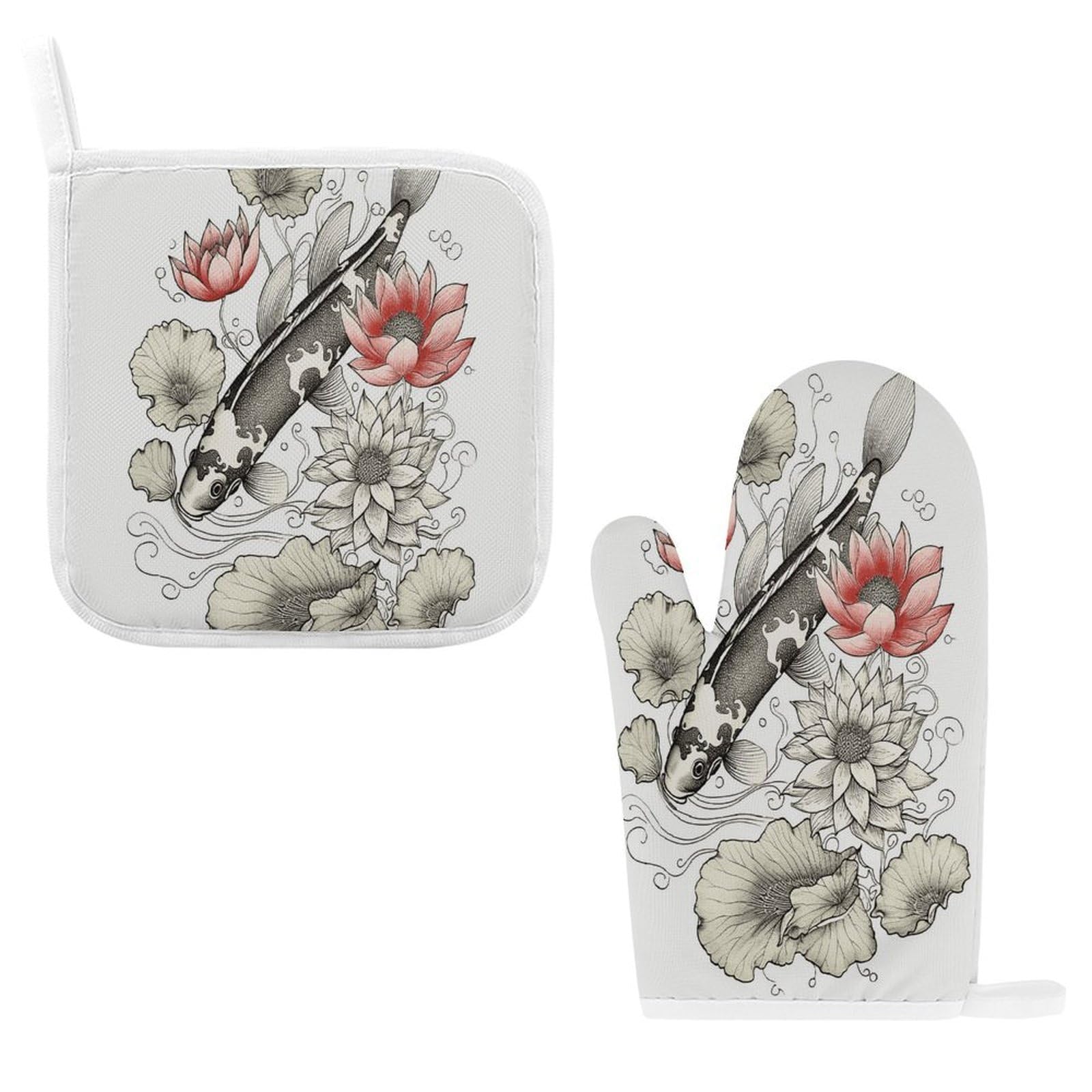Fodpand Style Fish Japanese Carp Oven Mitts And Pot Holders Sets