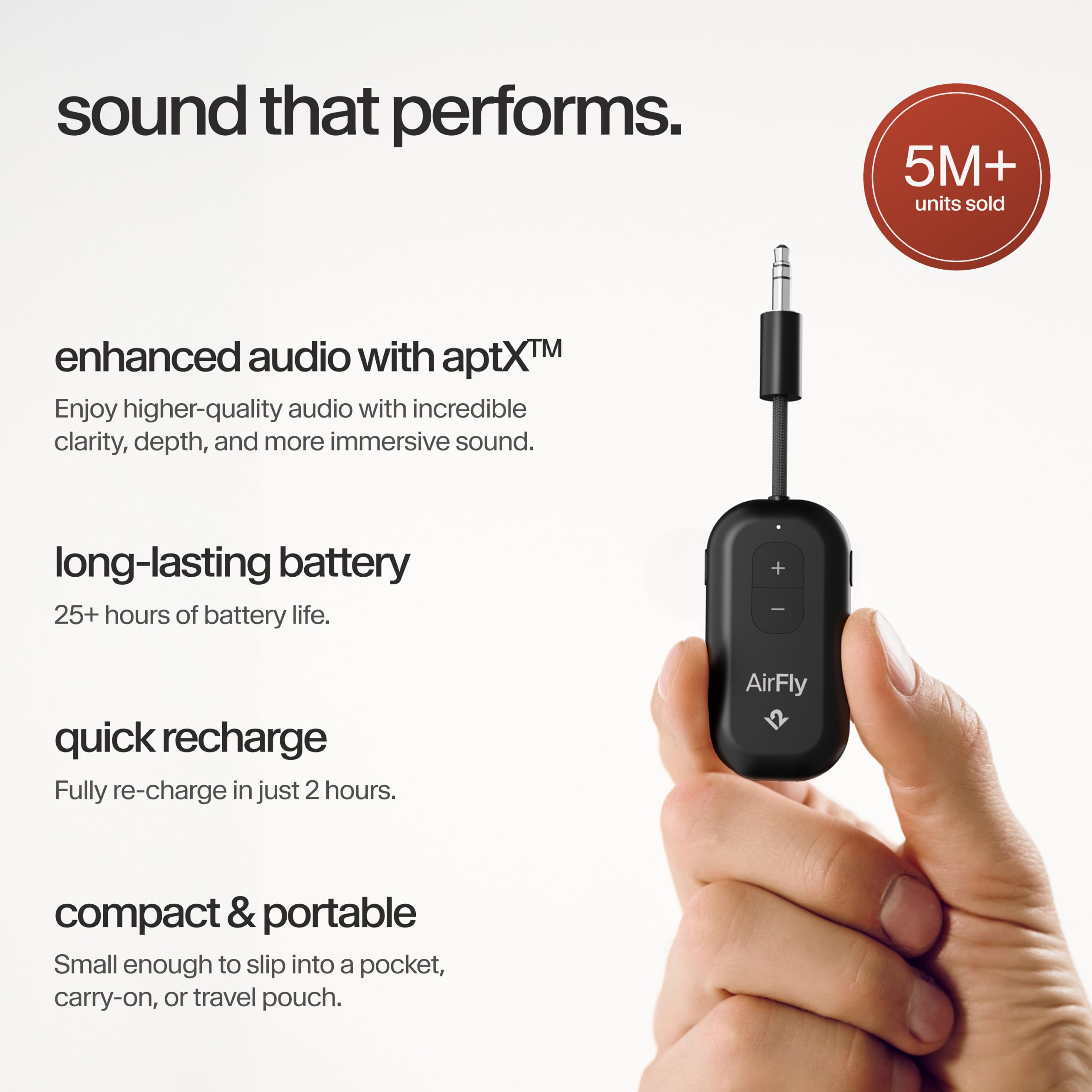 AirFly Pro 2 Connectez Vos écouteurs Bluetooth à n'importe Quelle Prise Casque, comme celles des Avions, des Tapis de Course ou des Consoles de Jeu, pour Une écoute sans Fil Partout