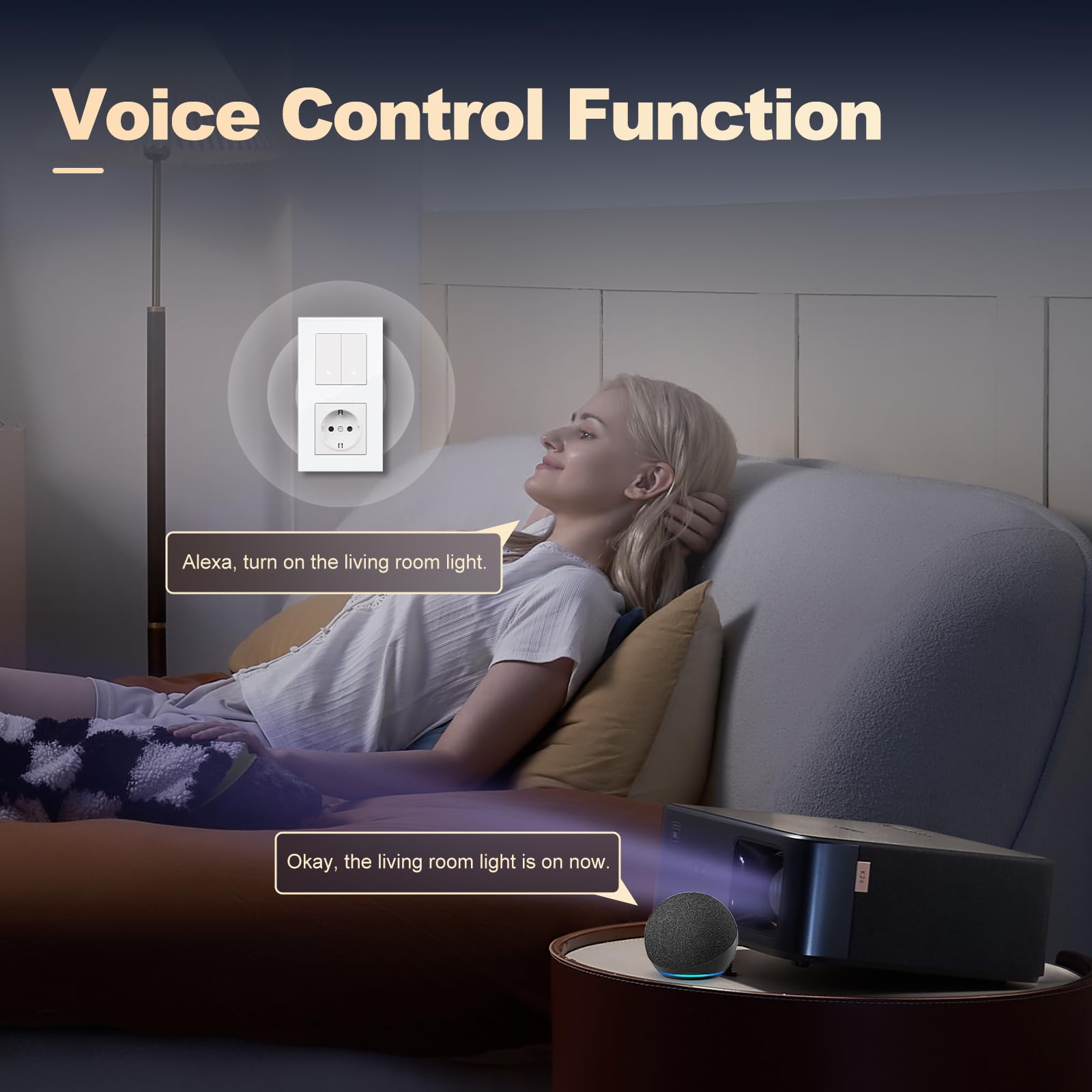Interruptor Inteligente con Clic,WIFI Interruptores de Luz Con Cristal,Compatible con Alexa/Tuya/Smart Life,Requiere Cable Neutro,2 Gang 1 Vía con Enchufe,157mm Blanco