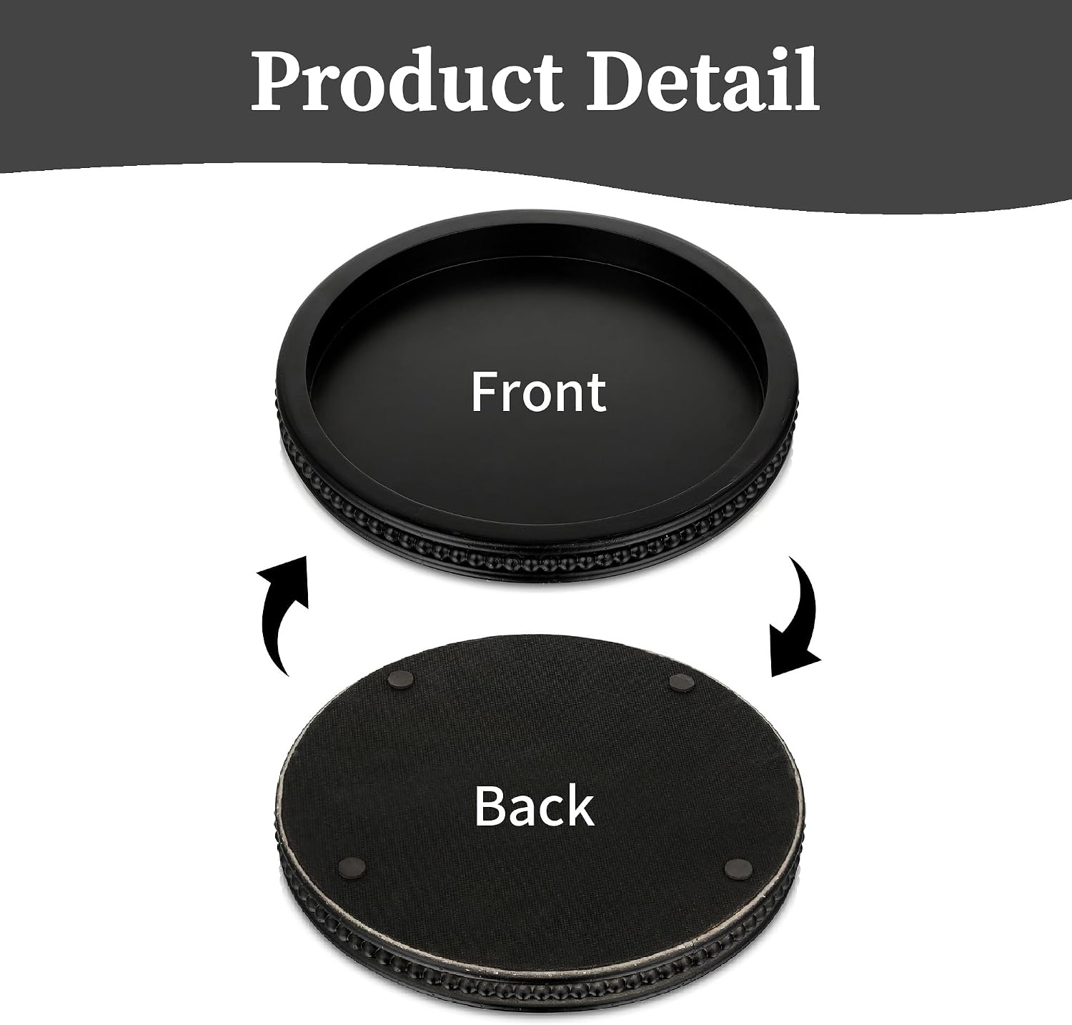 Hanobe Decorative Serving Tray Wood: Black Bead Round Tray for Coffee Table Rustic Wooden Trays Decor Farmhouse Kitchen Counter Circle Tray Vintage Centerpiece for Living Room Home Organizer