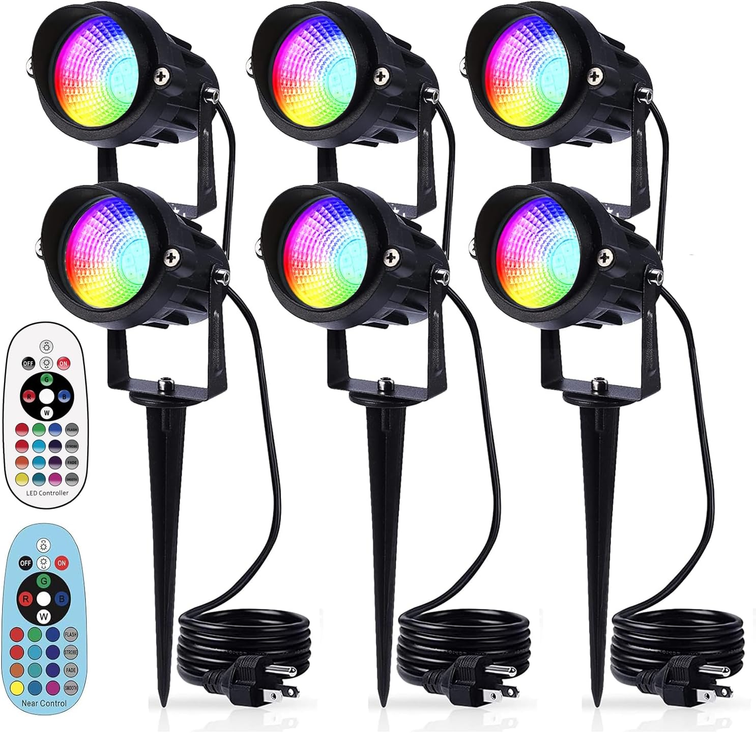 Halloween Landscape Lights with Remote Control 120V Landscape Lighting 12W RGBW Outdoor LED Spotlights Color Changing LED RGB Flood Spot Lights for Yard Garden Path Patio Tree Decorative