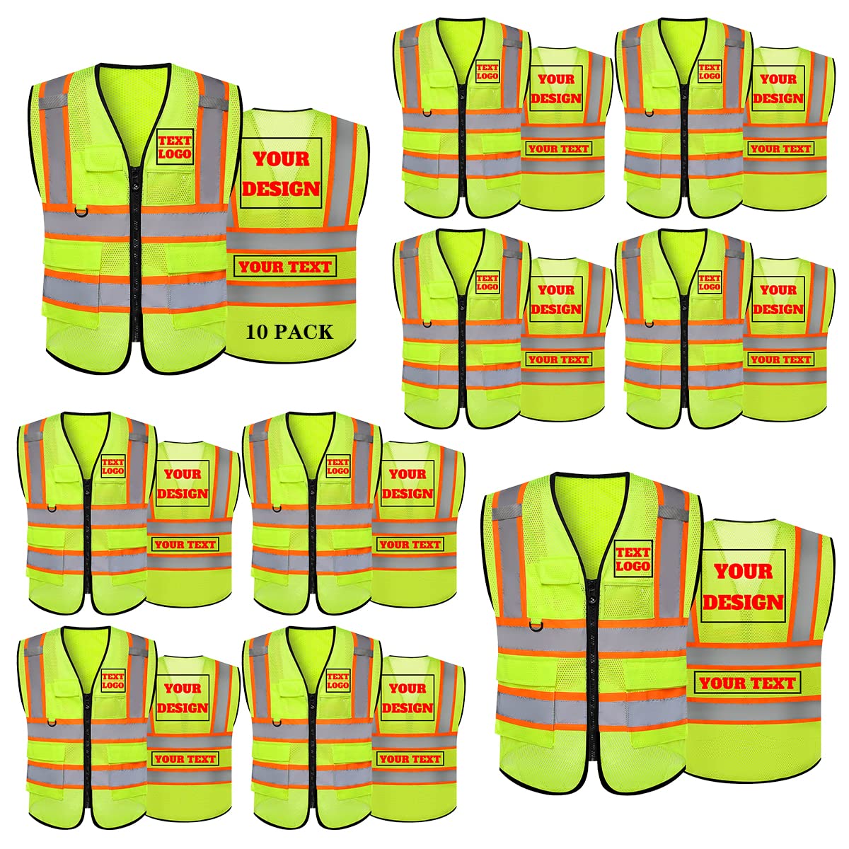 Custom Logo Mesh Reflective Safety Vest Class 2 with 5 Pockets and Zipper