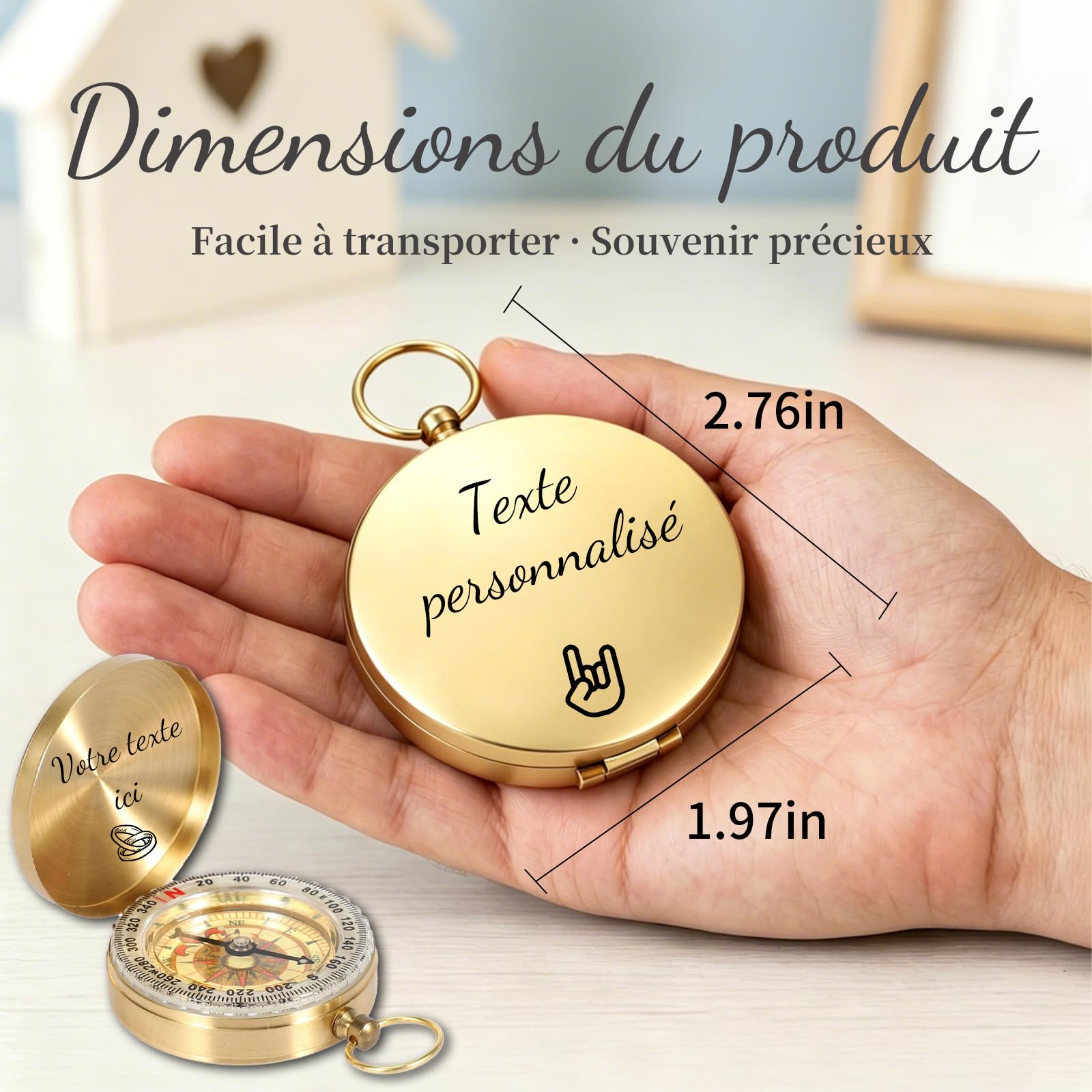 Boussole en Laiton Personnalisable, Gravure Nom, Logo ou Date, Imperméable et Lumineuse, Cadeau pour Randonnée
