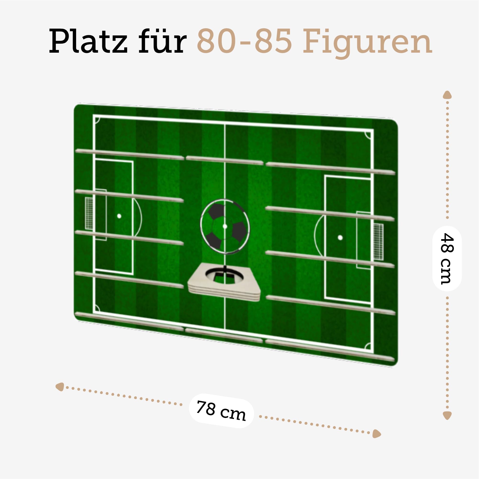 Farbklecks-Collection Musikboxregal Fussballfeld, Wandregal für mehr als 60 Hörfiguren, Maße 78 x 48 x 6 cm, mit speziellem Ablagefach kompatibel mit Toniebox, handgefertigt in Deutschland