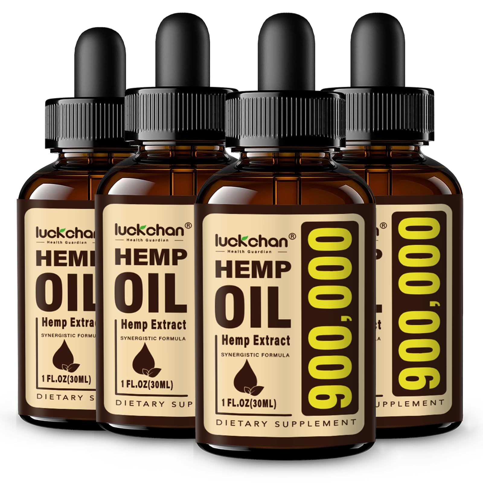 4-Pack Premium Hemp Oil - Helps Anxiety, Stress, Relaxation, Calming, Sleep Inflammation- Natural Extract, Vegan, Non-GMO - Organic Hemp Tincture Drops