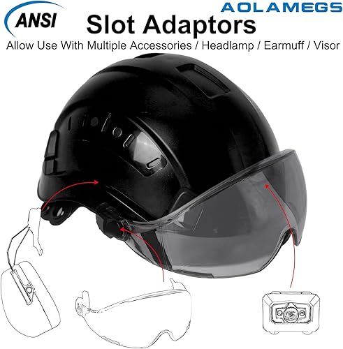 Miniatura 2 de AOLAMEGS Sombreros duros de construcción con visera  Casco de construcción aprobado por la OSHA con correas de barbilla, casco de seguridad