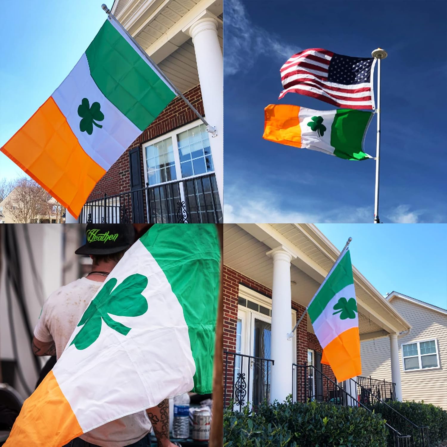 TOPFLAGS Irish Shamrock Flag 2x3 Feet,Ireland Republic Flags,Heavy Duty Sewn Stripes for St Patricks Day with 2 Brass Grommets 4 Stitching Rows,Vivid Color Outdoor Banners - Image 8