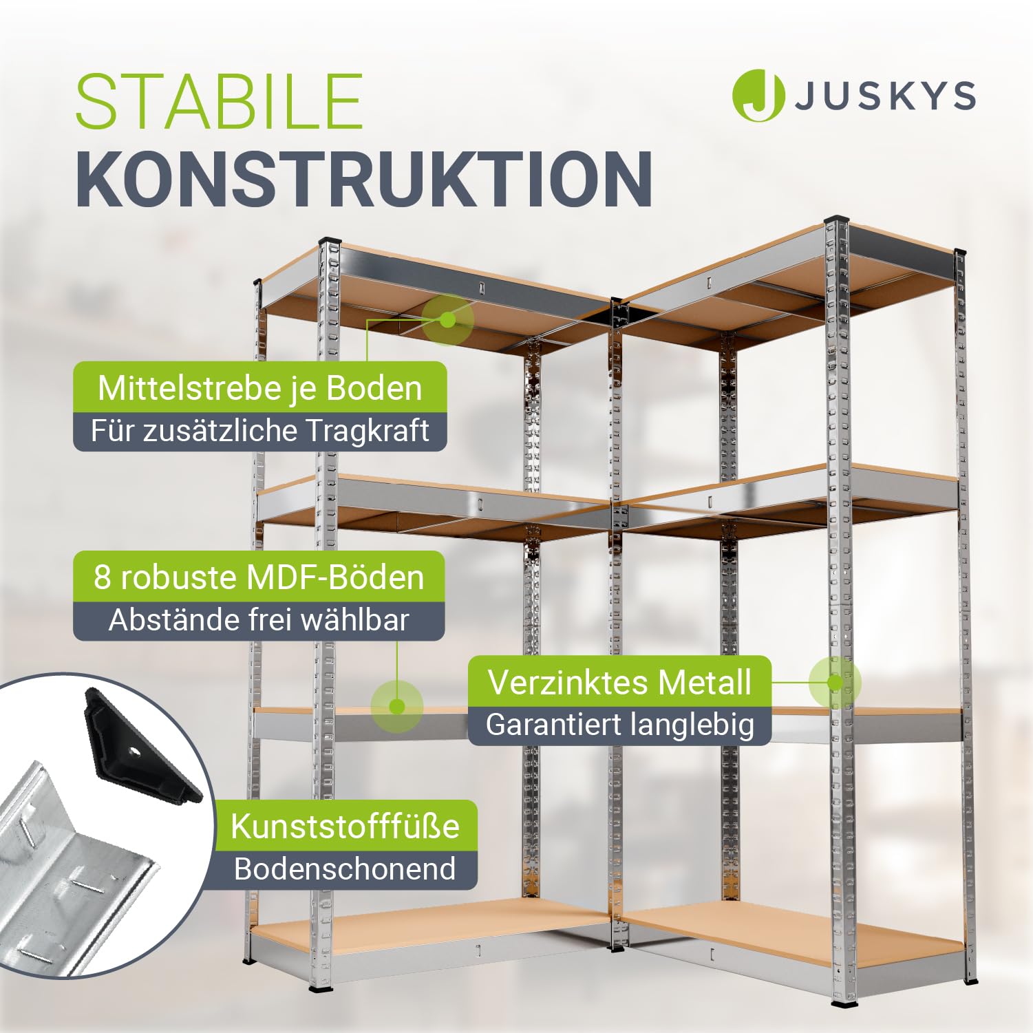 Juskys 2er-Set Lagerregal Easy 2X 160x80x40cm (HxBxT) | 640kg Traglast | 8 Böden | Metall Schwerlastregal Kellerregal Steckregal Regal Regalsystem Metallregal