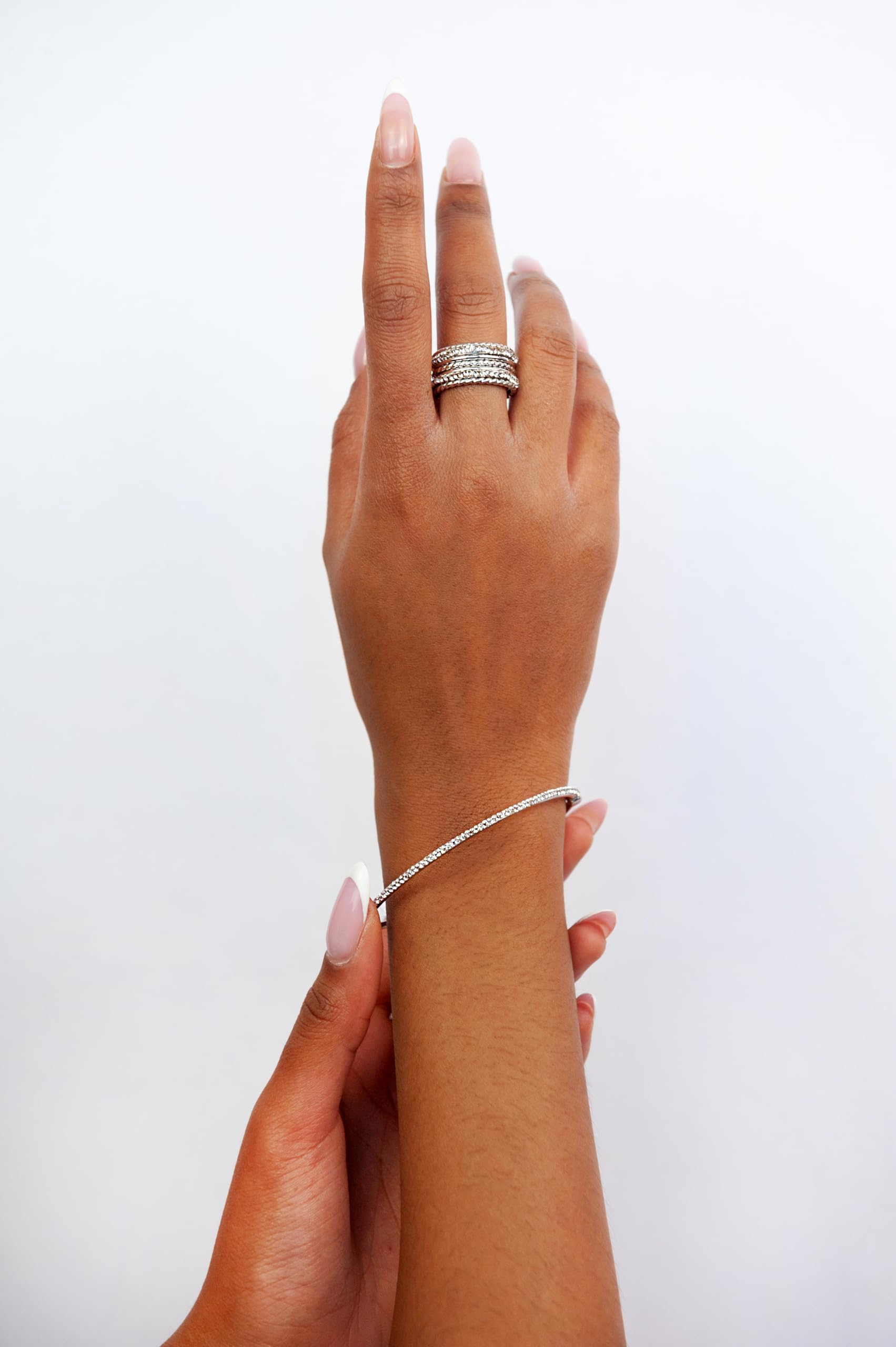 DelPia, Bracciale in Oro 18kt e Argento Sterling 925 con Cristallli Luminosi (51x61mm, oro bianco con pietre bianche)