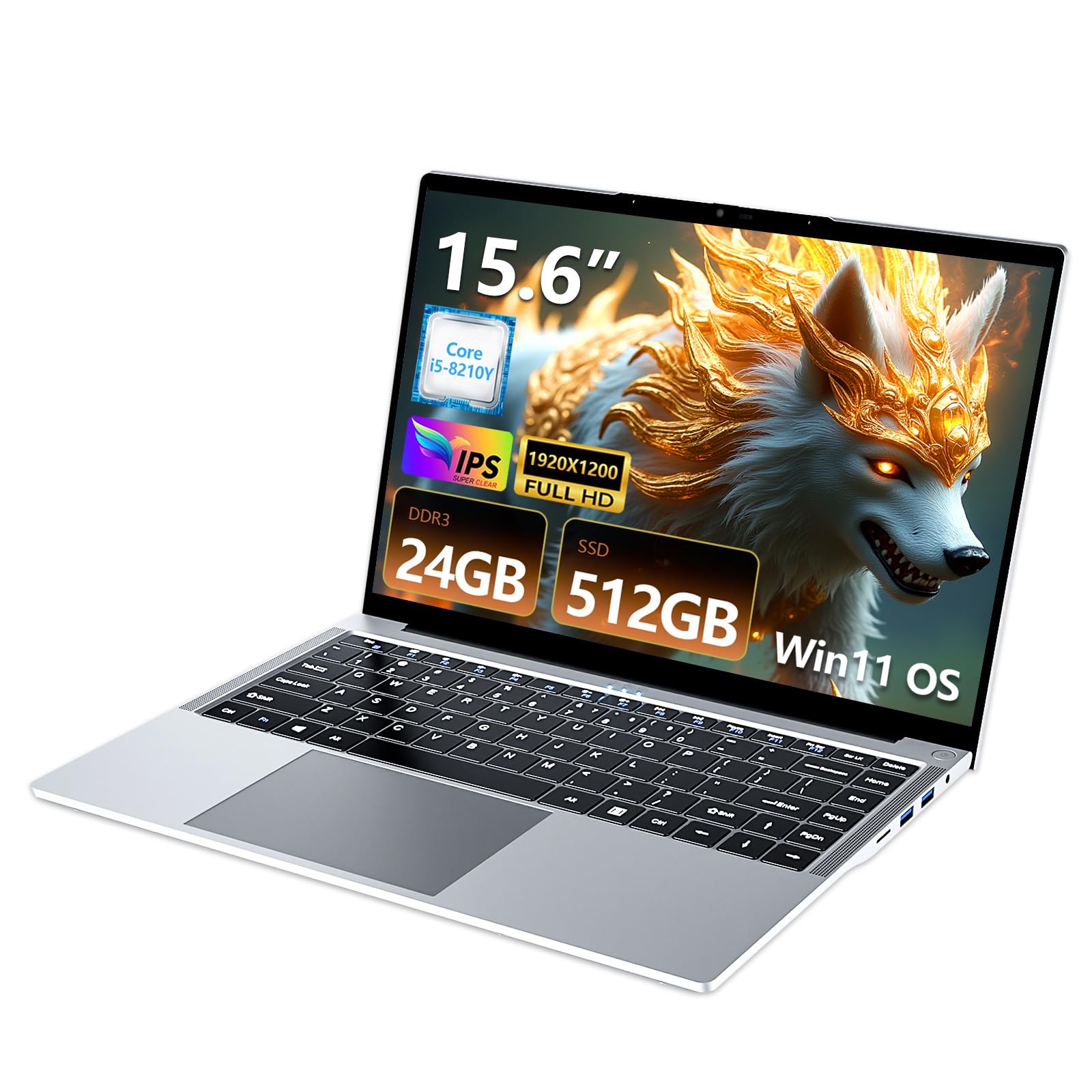 Portátil 15.6 Pulgadas, Ordenador Portatil Core I5-8210Y CPU, Win 11 PC Portátil 24GB RAM 512GB SSD, Laptop IPS FHD Pantalla, Ordenador Portatil con Type-C+TF+USB3.0+Mini-HDMI+BT5+Webcam+WIFI5