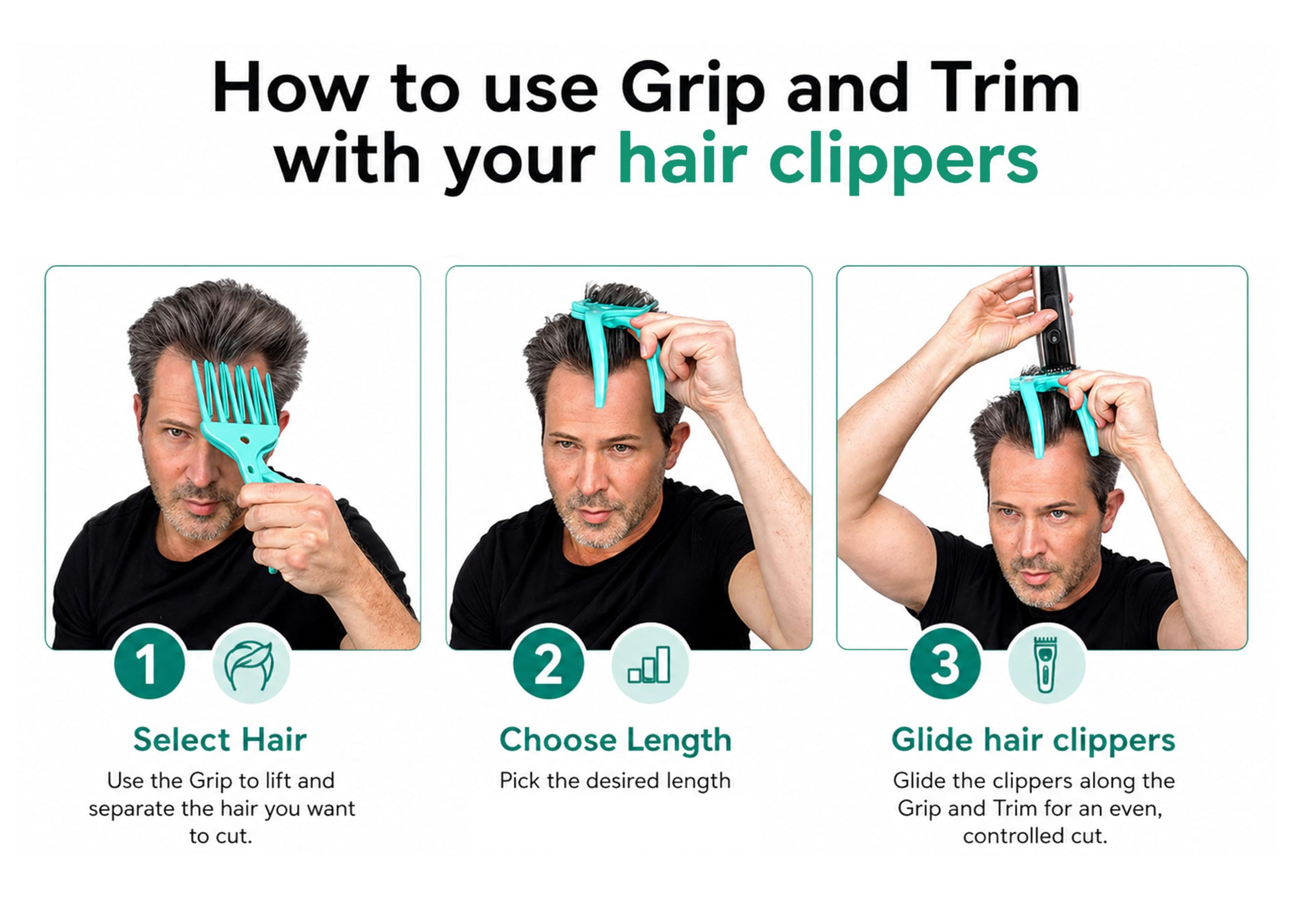 Coupez et coupez vos propres cheveux à la maison avec facilité en utilisant la poignée et coupez. Utilisation avec votre tondeuse à cheveux homme, kit de coupe de cheveux, coupe de cheveux à faire