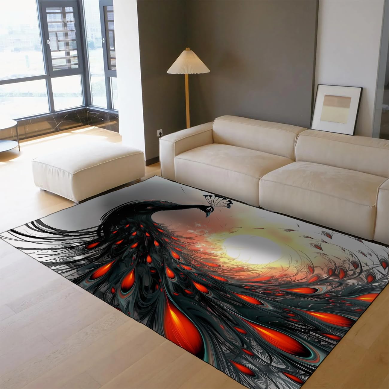 Tapis paon noir lavable anti-taches fini la perte de poils tapis 160x230 antidérapant