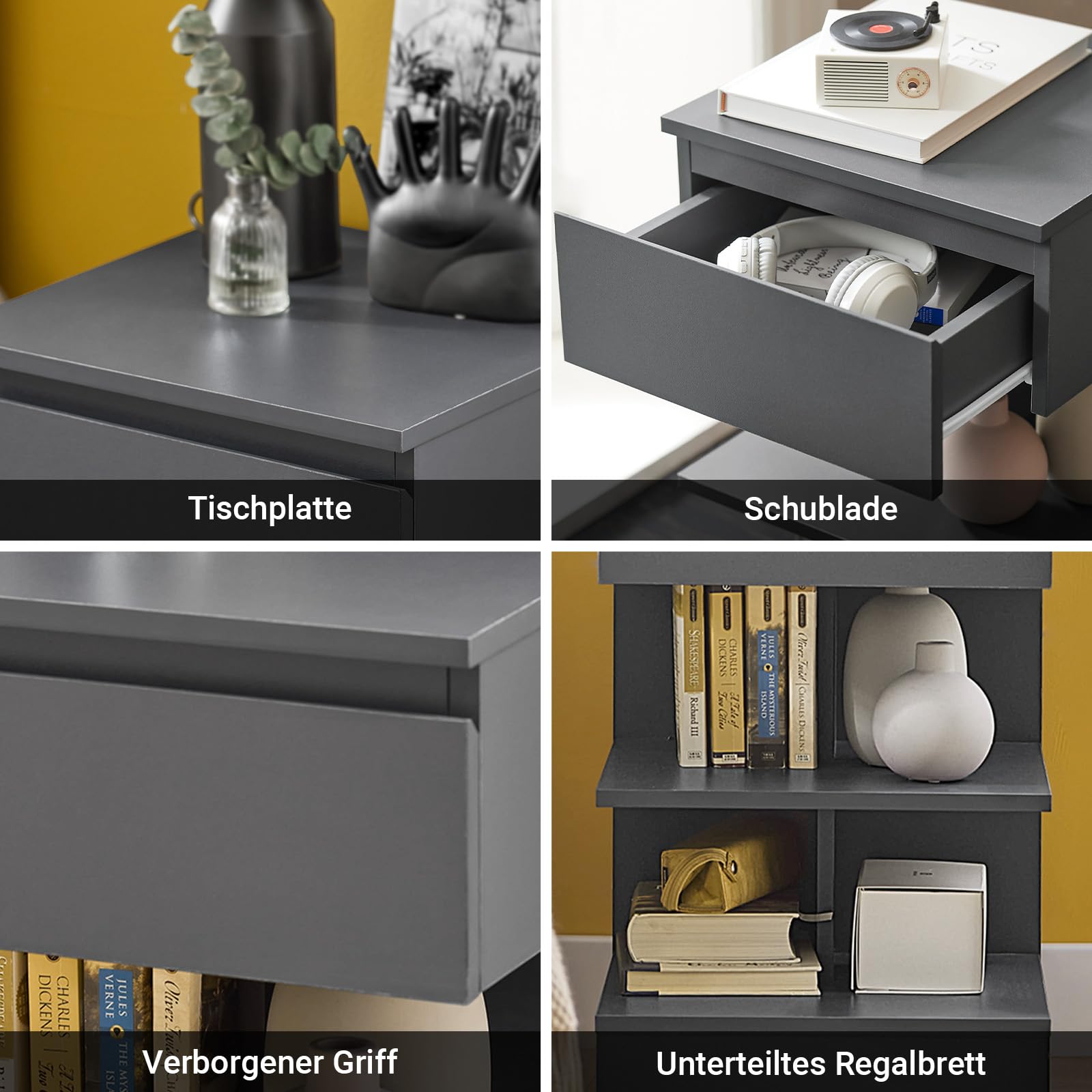 SoBuy Nachttisch mit 1 Schublade & 2 Ablagen, 39x39x65cm