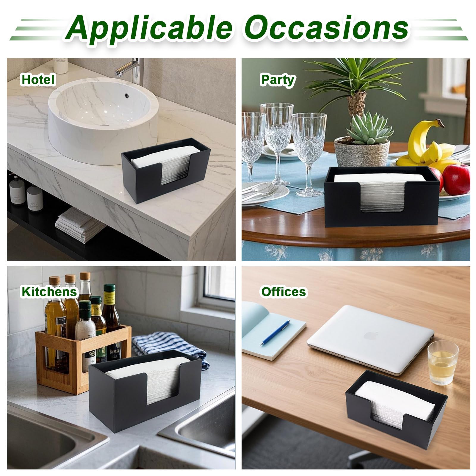 Paquete de 2 soportes para toallas de papel para encimera, soporte acrílico para toallas de papel de baño, servilletero negro para cocina, encimera, plegable, plegable, en C, dispensador de toallas de